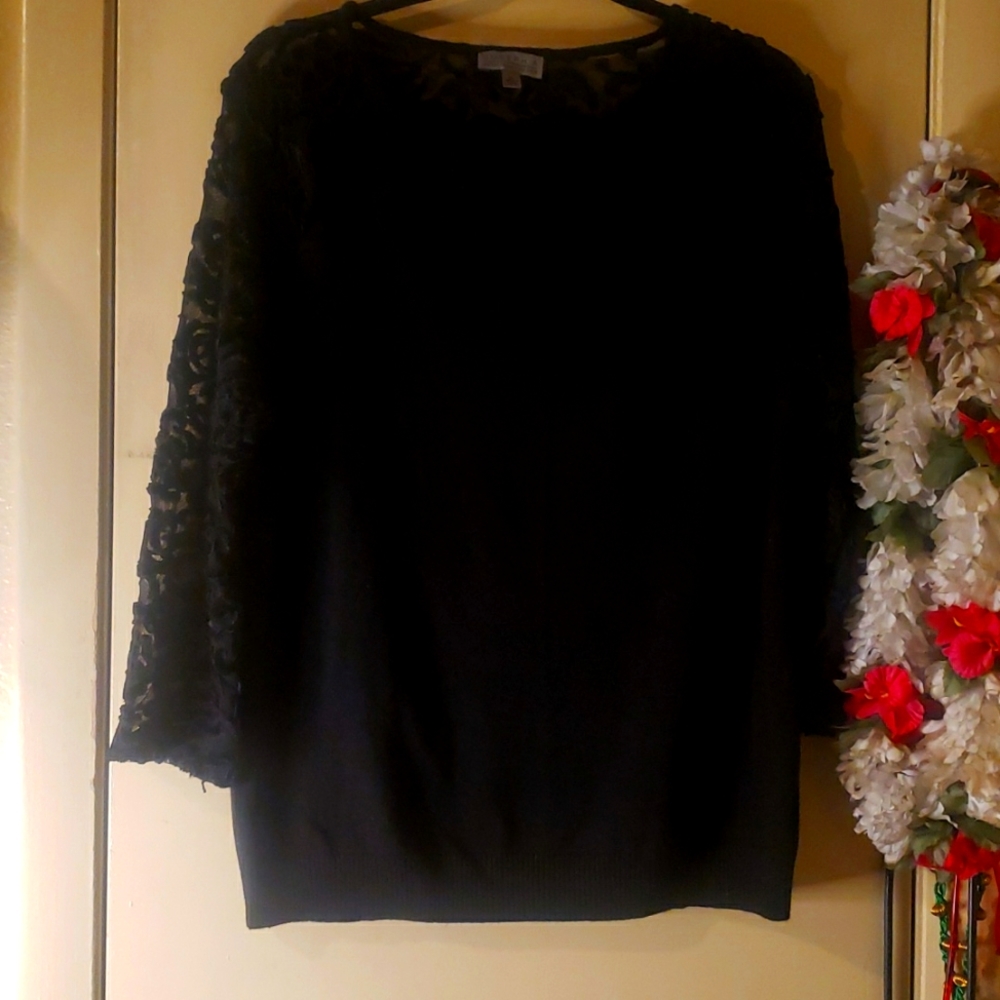Joseph A Large  Lace cutout black sweater